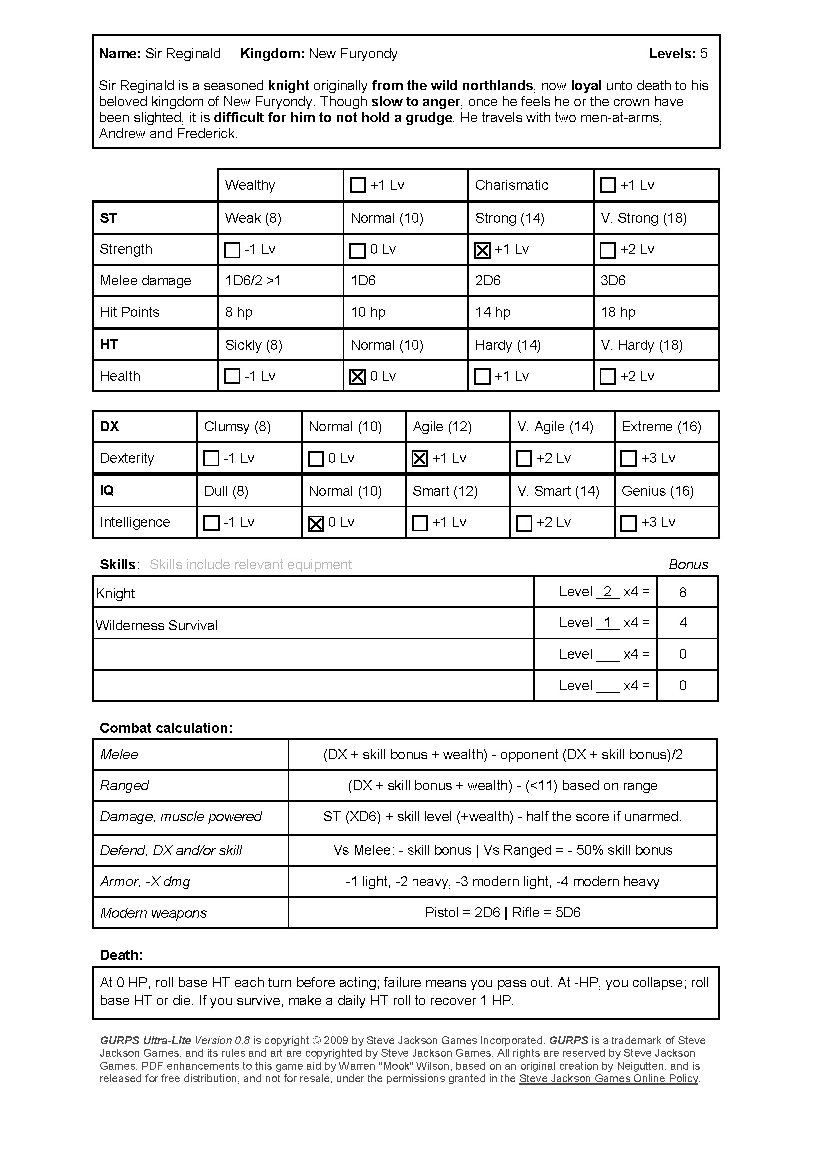 Gurps Ultra Lite Character Sheet Game Geekery Mobile Version